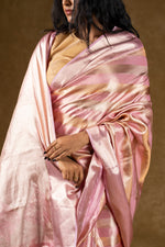 Load image into Gallery viewer, Pink Satin Silk Saree with Subtle Stripes
