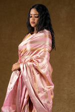 Load image into Gallery viewer, Pink Satin Silk Saree with Subtle Stripes
