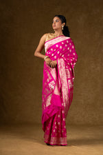 Load image into Gallery viewer, Pink Banarasi Silk Saree with Zari Work
