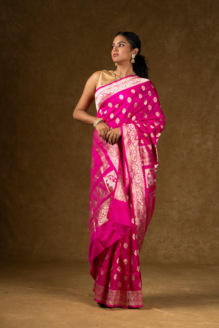 Pink Banarasi Silk Saree with Zari Work