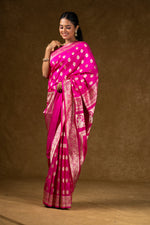 Load image into Gallery viewer, Pink Banarasi Silk Saree with Zari Work
