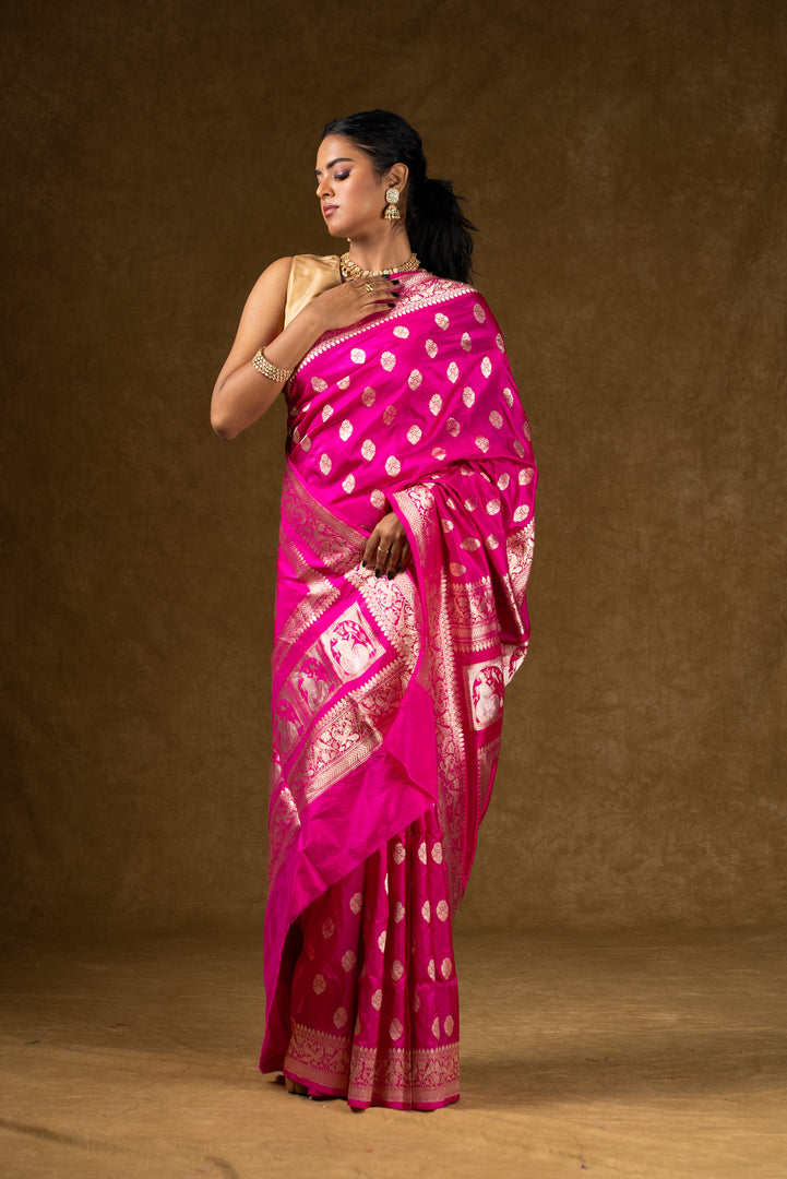 Pink Banarasi Silk Saree with Zari Work