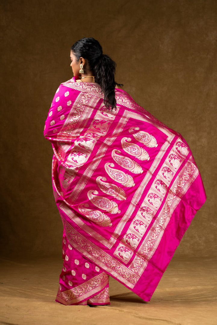 Pink Banarasi Silk Saree with Zari Work