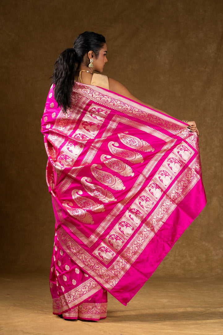 Pink Banarasi Silk Saree with Zari Work