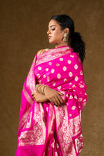 Load image into Gallery viewer, Pink Banarasi Silk Saree with Zari Work
