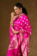 Load image into Gallery viewer, Pink Banarasi Silk Saree with Zari Work
