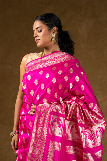 Pink Banarasi Silk Saree with Zari Work