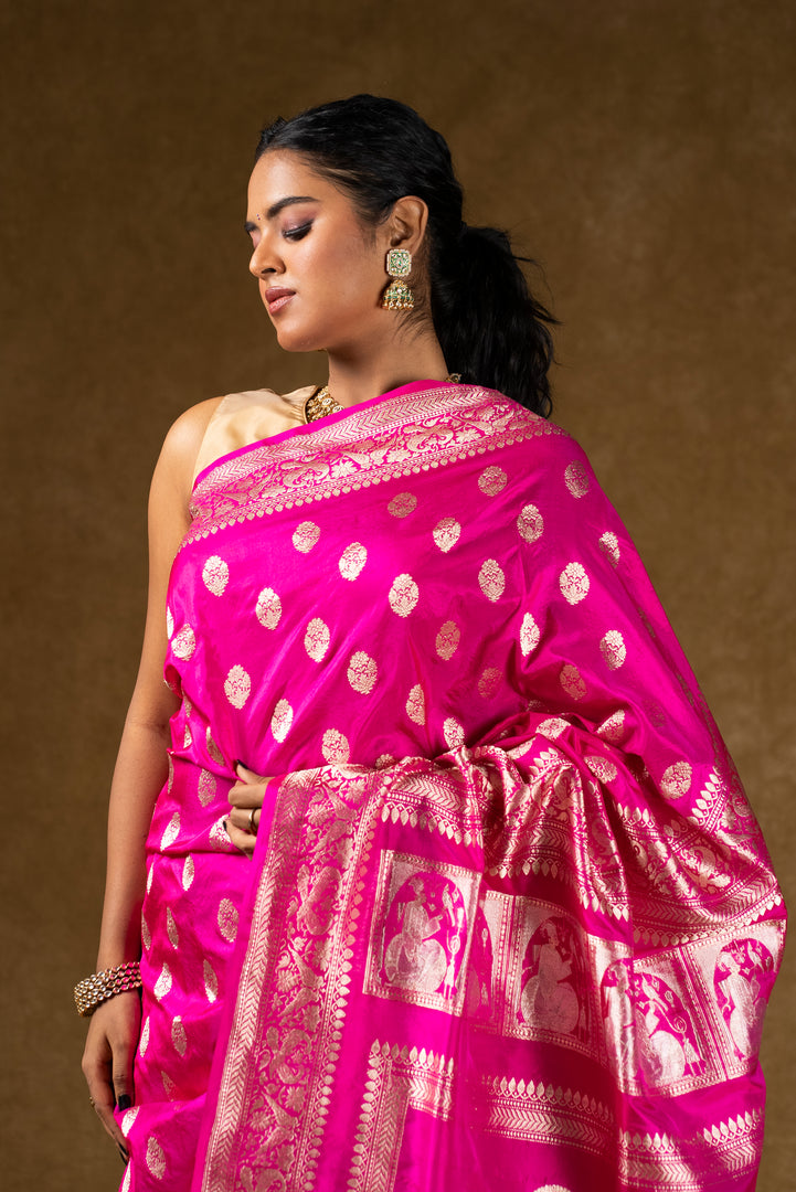 Pink Banarasi Silk Saree with Zari Work