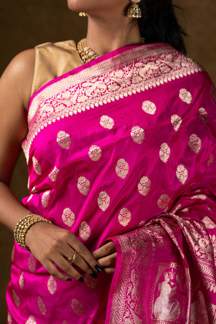 Pink Banarasi Silk Saree with Zari Work