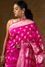 Load image into Gallery viewer, Pink Banarasi Silk Saree with Zari Work
