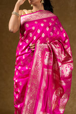 Load image into Gallery viewer, Pink Banarasi Silk Saree with Zari Work
