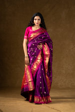 Load image into Gallery viewer, Purple Silk Saree with Gold Zari Border
