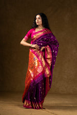 Load image into Gallery viewer, Purple Silk Saree with Gold Zari Border
