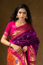 Load image into Gallery viewer, Purple Silk Saree with Gold Zari Border
