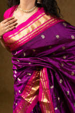 Load image into Gallery viewer, Purple Silk Saree with Gold Zari Border
