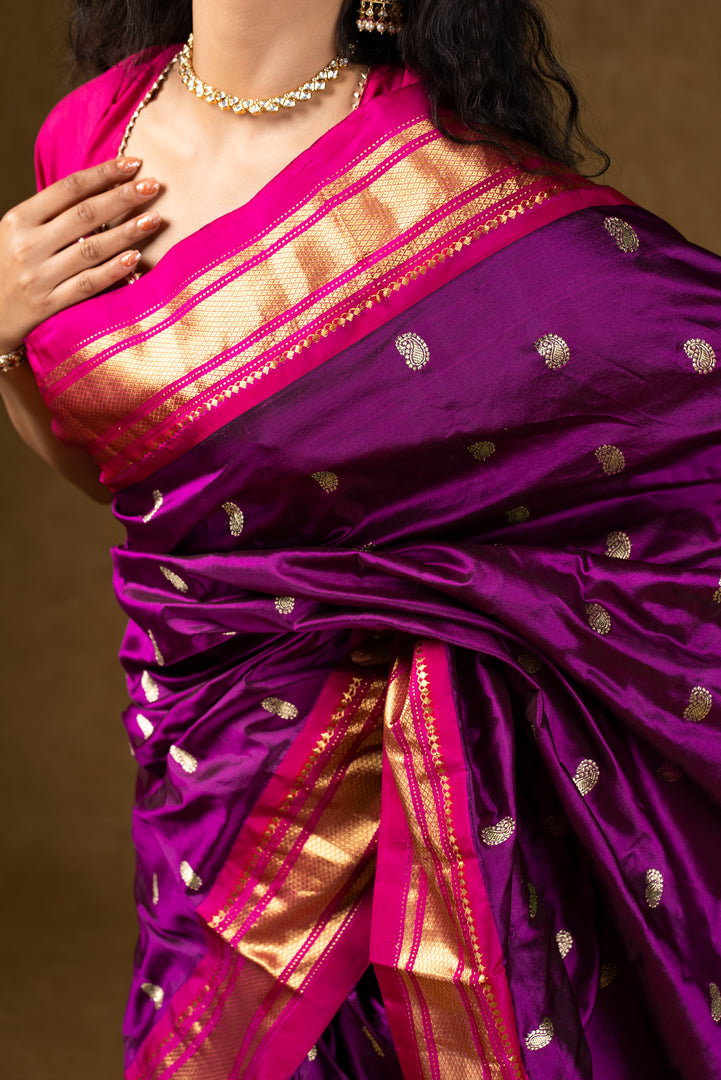 Purple Silk Saree with Gold Zari Border