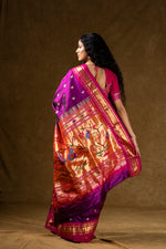 Load image into Gallery viewer, Purple Silk Saree with Gold Zari Border
