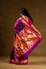 Load image into Gallery viewer, Purple Silk Saree with Gold Zari Border
