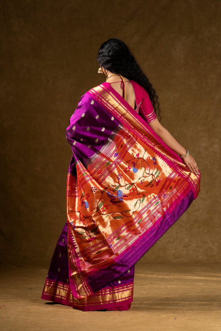 Purple Silk Saree with Gold Zari Border