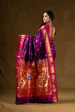 Load image into Gallery viewer, Purple Silk Saree with Gold Zari Border
