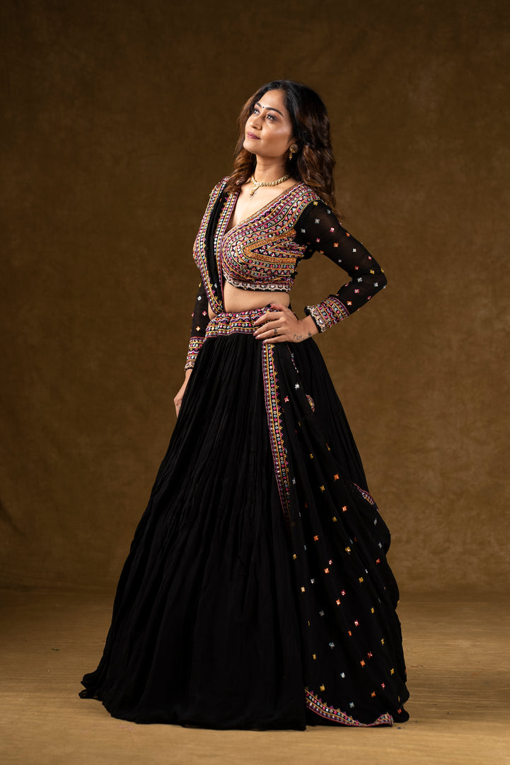 Black Mirror Work Lehenga Set