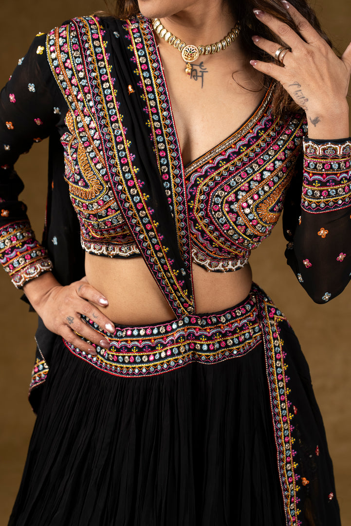 Black Mirror Work Lehenga Set