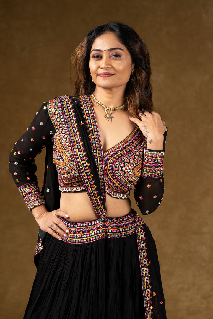 Black Mirror Work Lehenga Set