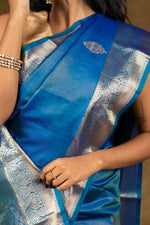 Load image into Gallery viewer, Blue Silk Saree with Silver Zari Accents
