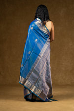 Load image into Gallery viewer, Blue Silk Saree with Silver Zari Accents
