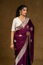 Load image into Gallery viewer, Maroon Silk Saree with Silver Embroidery Work
