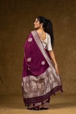 Load image into Gallery viewer, Maroon Silk Saree with Silver Embroidery Work
