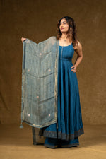 Load image into Gallery viewer, Teal Blue Flared Anarkali Set
