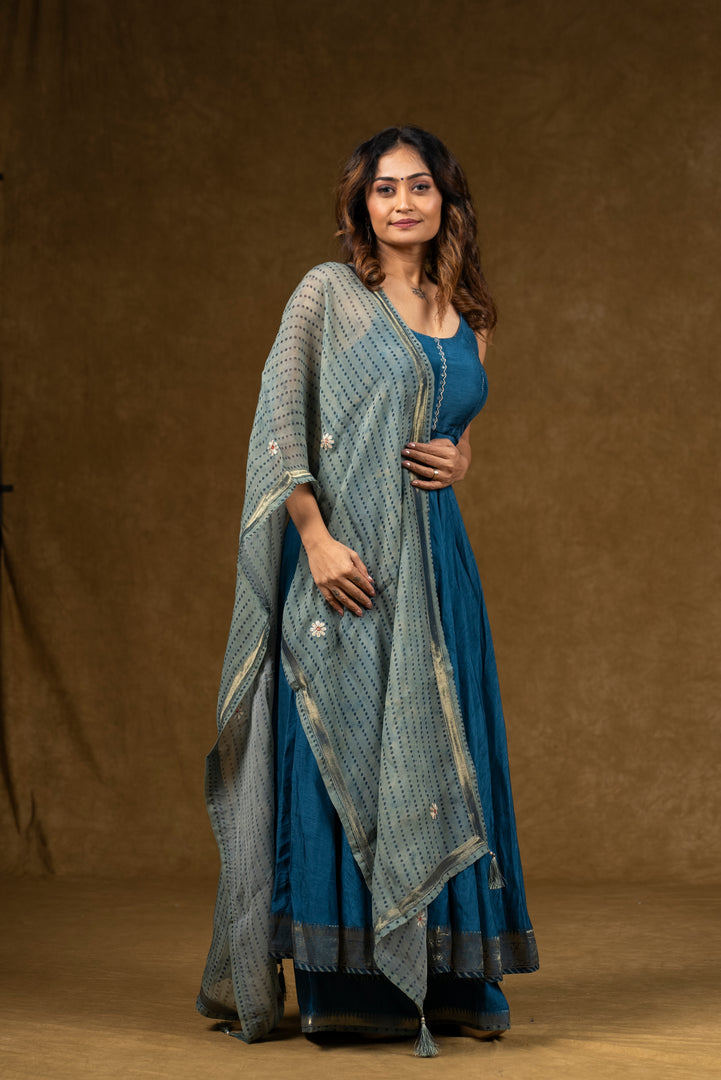 Teal Blue Flared Anarkali Set