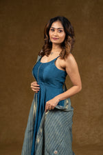 Load image into Gallery viewer, Teal Blue Flared Anarkali Set
