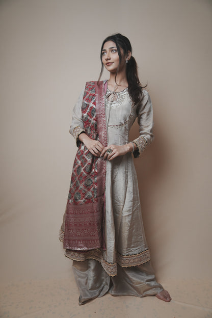 Tissue Banarasi Silk Suit with Ajrakh Print Dupatta & Plazo