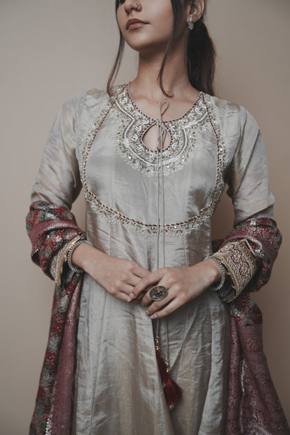 Tissue Banarasi Silk Suit with Ajrakh Print Dupatta & Plazo