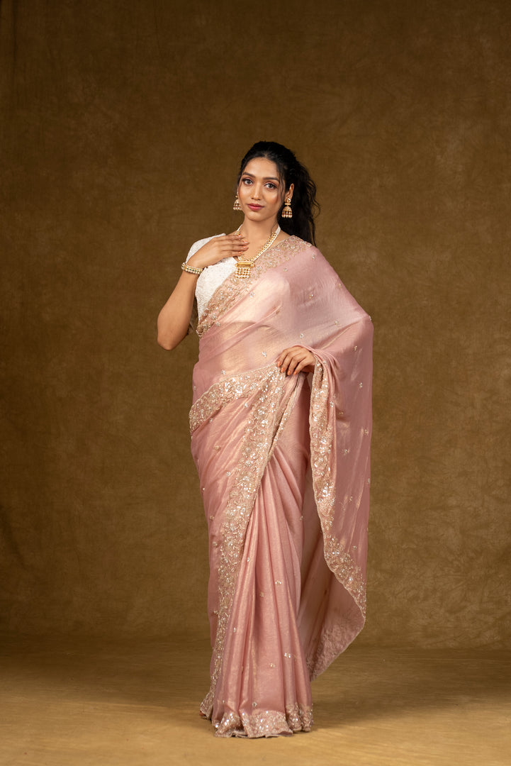 Pink Georgette Saree with Sequin Embellishments