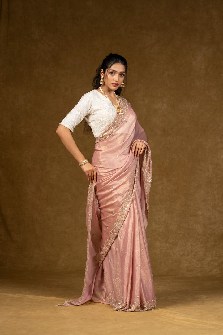 Pink Georgette Saree with Sequin Embellishments