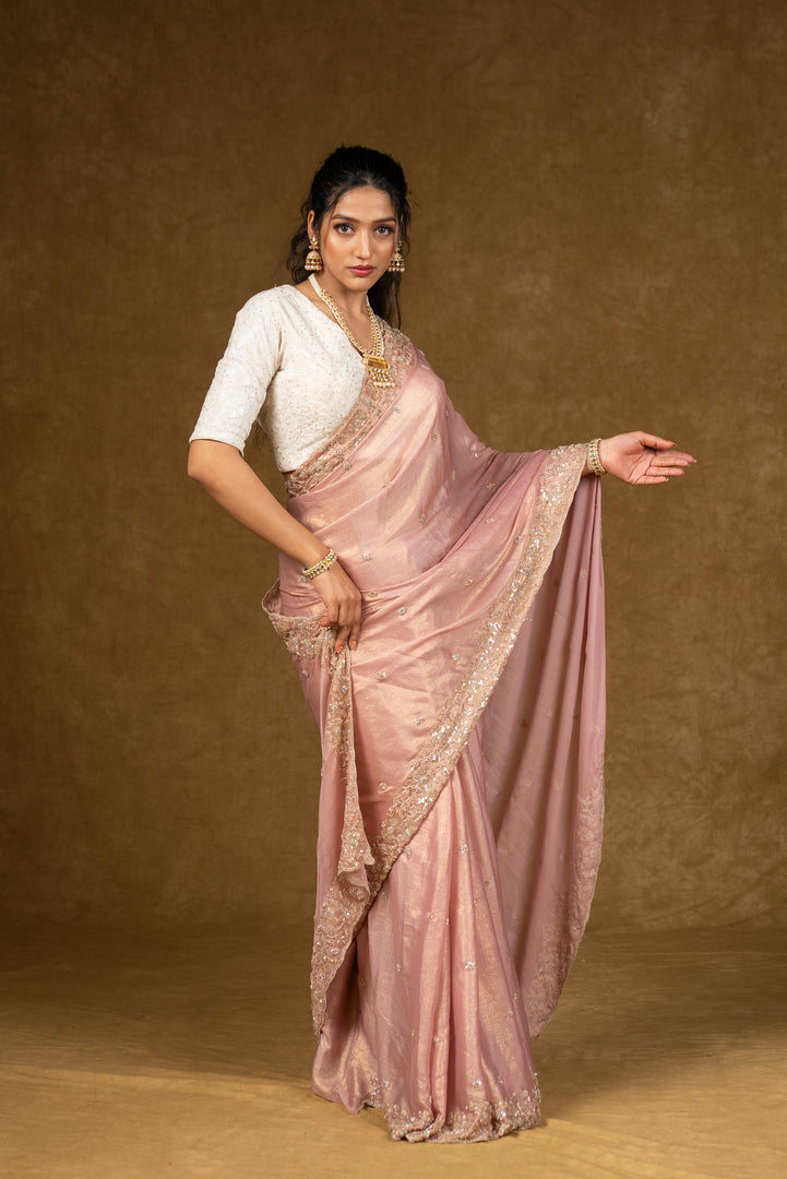 Pink Georgette Saree with Sequin Embellishments