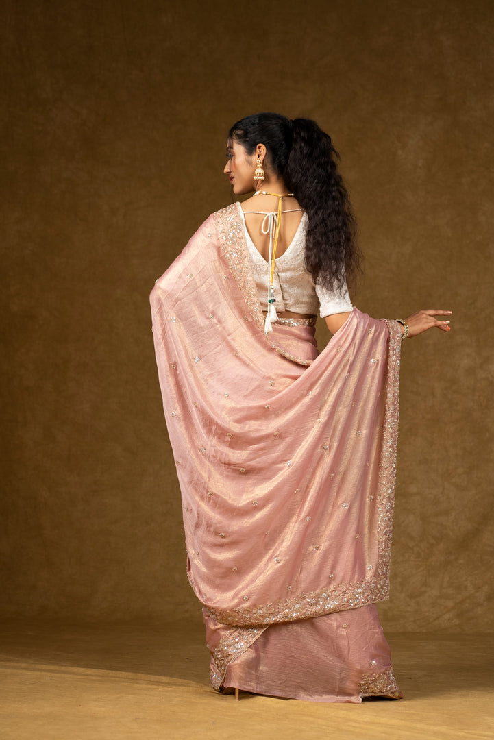 Pink Georgette Saree with Sequin Embellishments