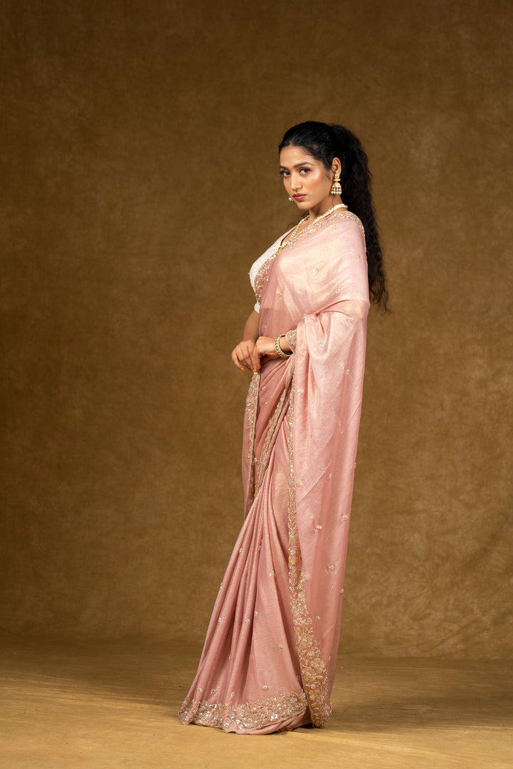 Pink Georgette Saree with Sequin Embellishments