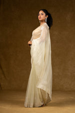 Load image into Gallery viewer, Ivory Net Saree with Pearl Detailing
