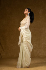 Load image into Gallery viewer, Ivory Net Saree with Pearl Detailing
