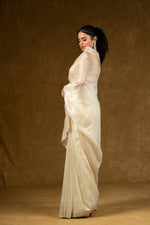 Load image into Gallery viewer, Ivory Net Saree with Pearl Detailing
