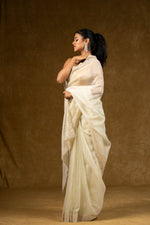 Load image into Gallery viewer, Ivory Net Saree with Pearl Detailing
