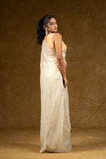 Load image into Gallery viewer, Ivory Net Saree with Pearl Detailing
