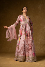 Load image into Gallery viewer, Pink Floral Anarkali Gown Set
