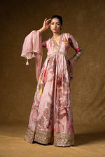 Load image into Gallery viewer, Pink Floral Anarkali Gown Set
