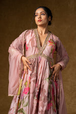 Load image into Gallery viewer, Pink Floral Anarkali Gown Set
