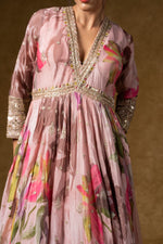 Load image into Gallery viewer, Pink Floral Anarkali Gown Set
